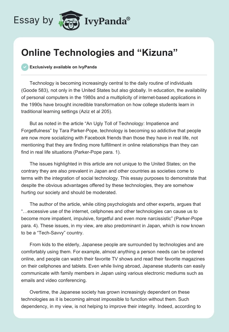 Online Technologies and “Kizuna”. Page 1