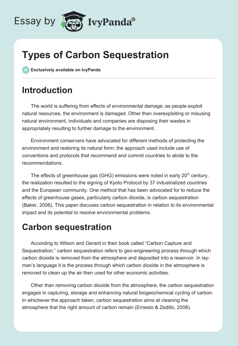 Types of Carbon Sequestration. Page 1
