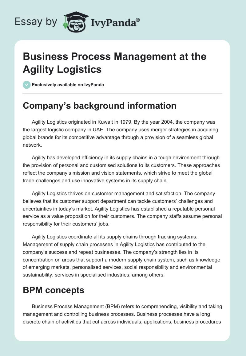 Business Process Management at the Agility Logistics. Page 1