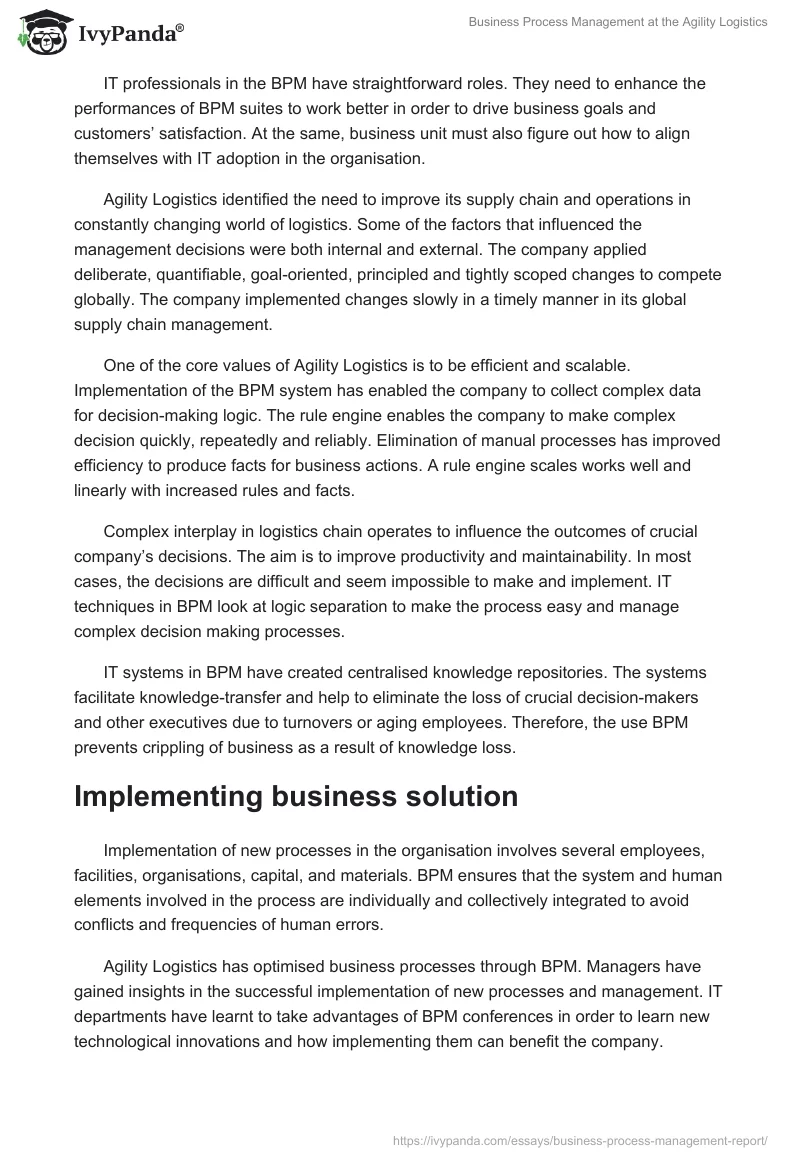Business Process Management at the Agility Logistics. Page 3