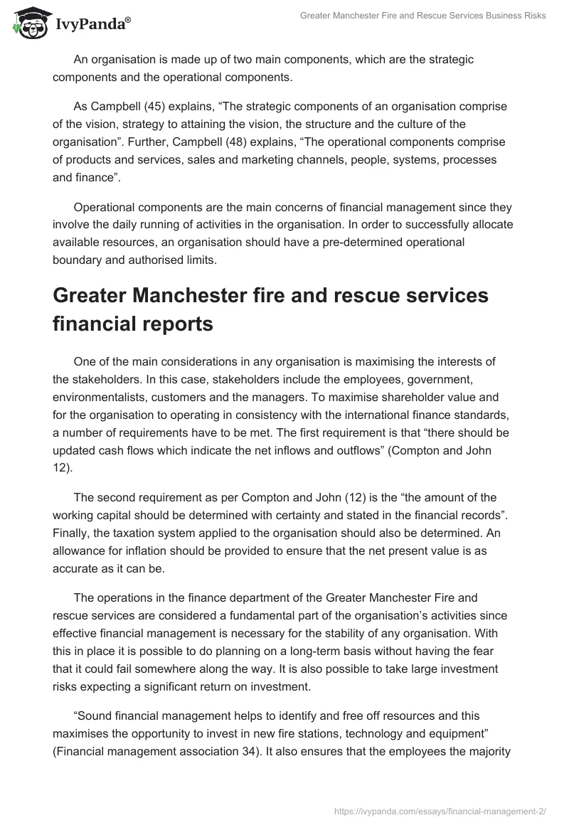 Greater Manchester Fire and Rescue Services Business Risks. Page 2
