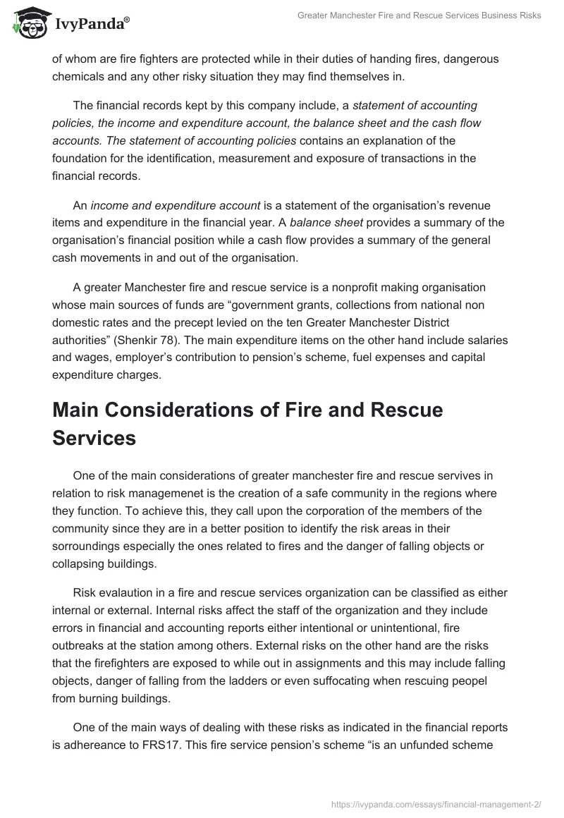 Greater Manchester Fire and Rescue Services Business Risks. Page 3