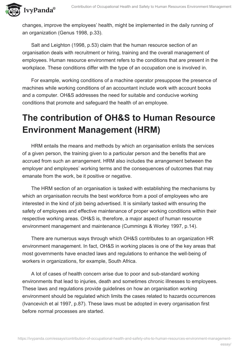 Contribution of Occupational Health and Safety to Human Resources Environment Management. Page 2