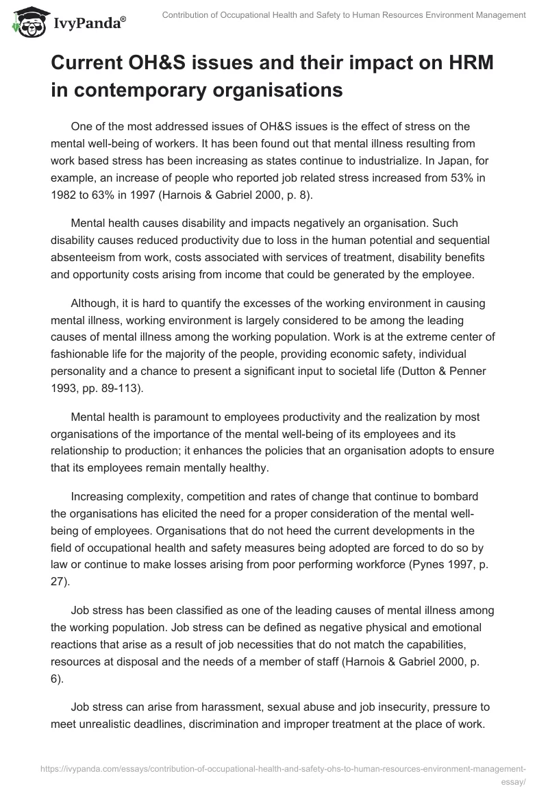 Contribution of Occupational Health and Safety to Human Resources Environment Management. Page 4