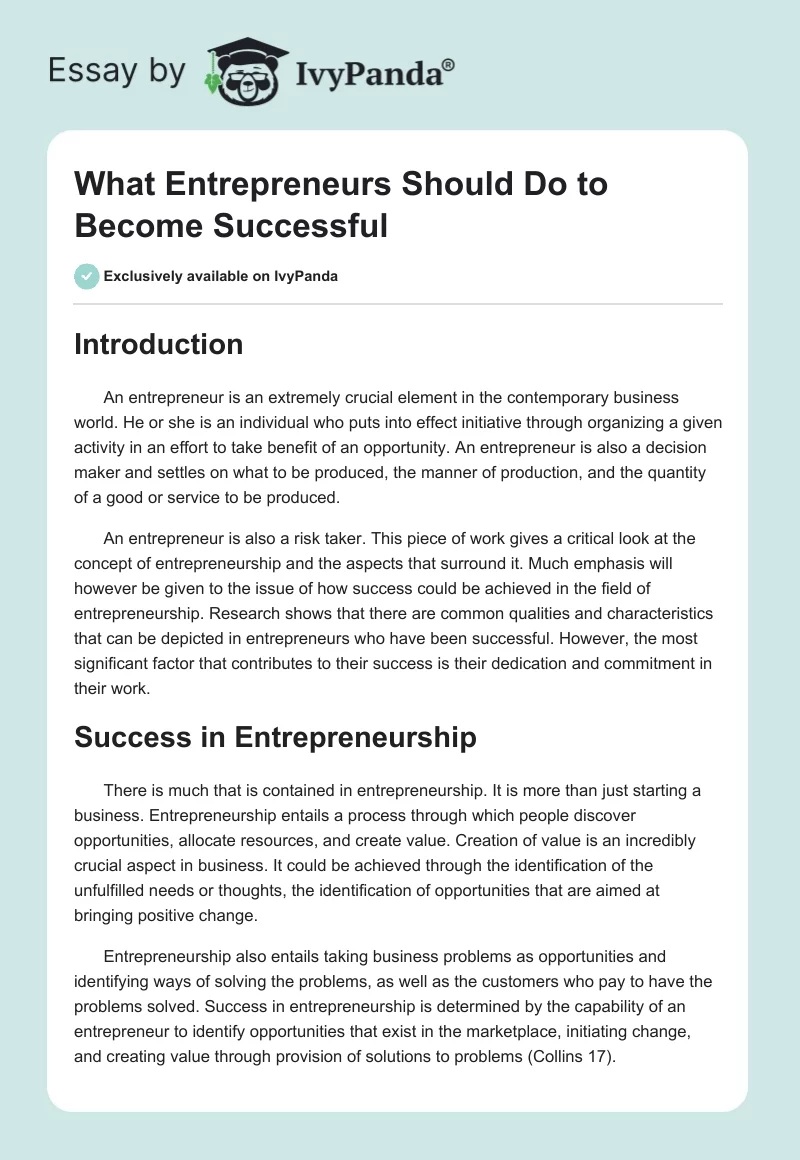 What Entrepreneurs Should Do to Become Successful. Page 1
