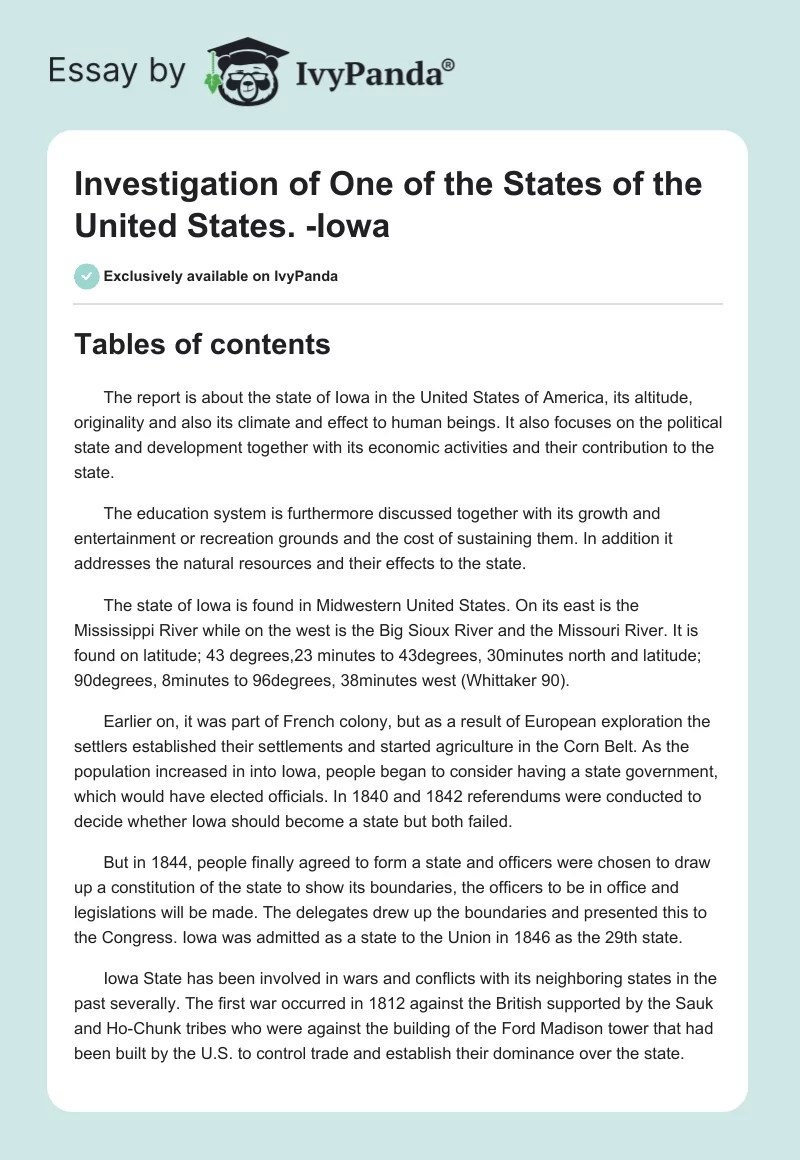 Investigation of One of the States of the United States. -Iowa. Page 1