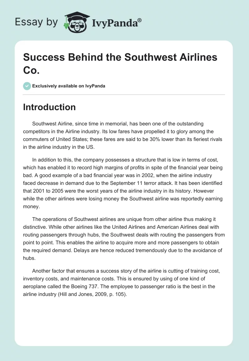 Success Behind the Southwest Airlines Co.. Page 1