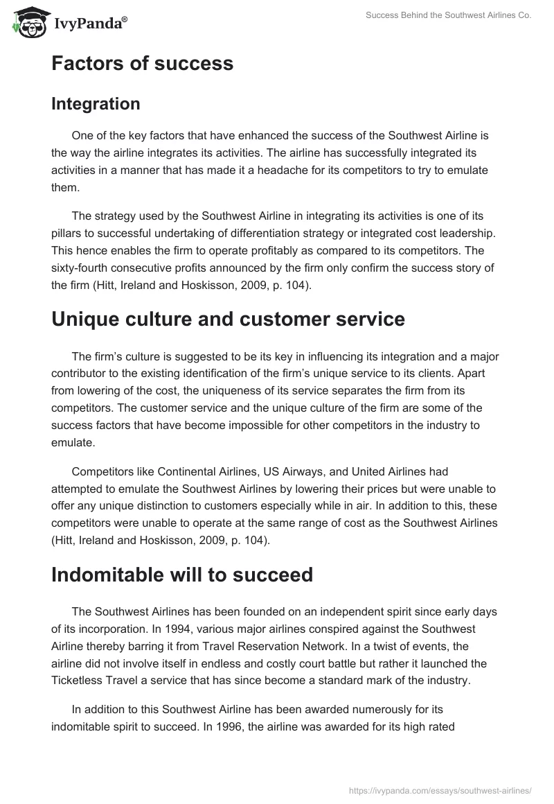 Success Behind the Southwest Airlines Co.. Page 2