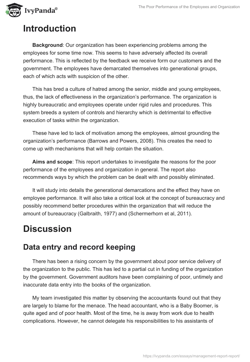 The Poor Performance of the Employees and Organization. Page 2