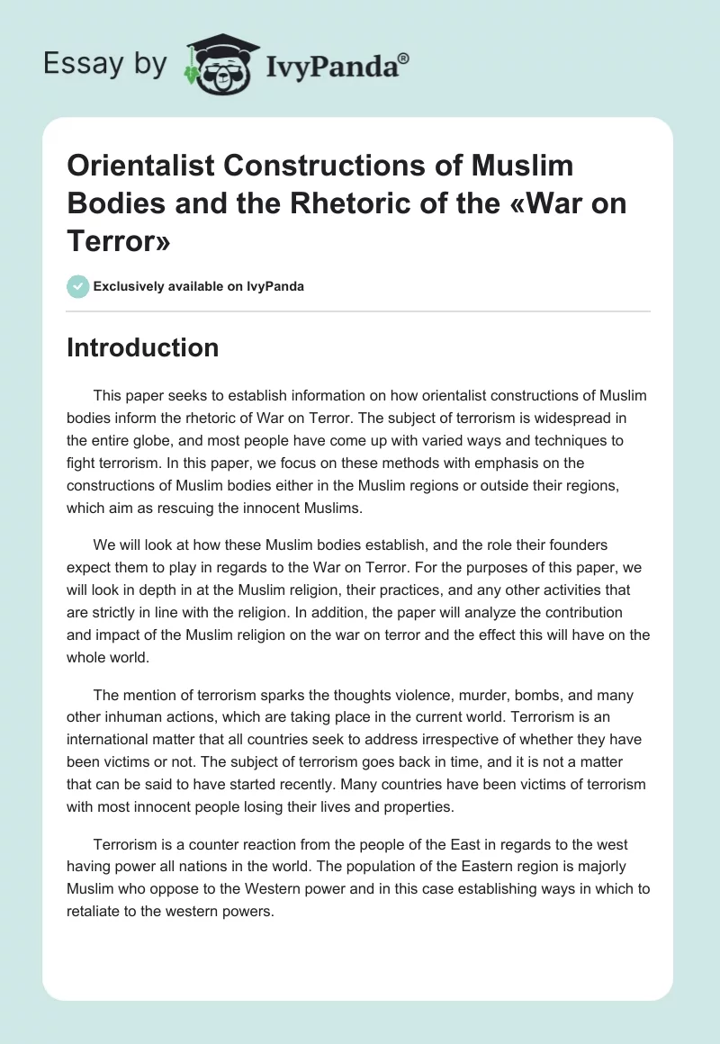 Orientalist Constructions of Muslim Bodies and the Rhetoric of the «War on Terror». Page 1