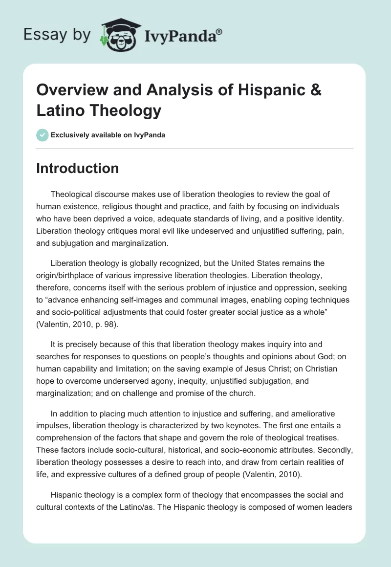 Overview and Analysis of Hispanic & Latino Theology. Page 1