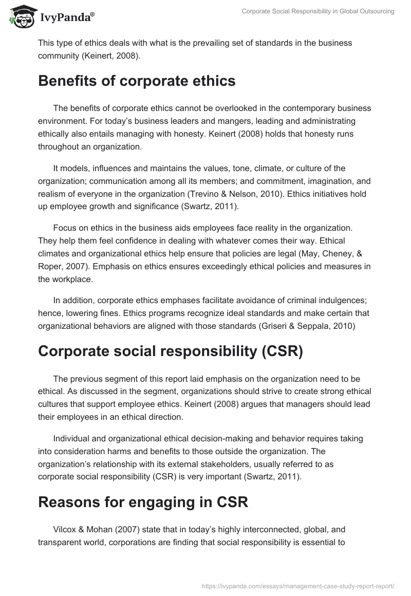 Corporate Social Responsibility in Global Outsourcing. Page 3