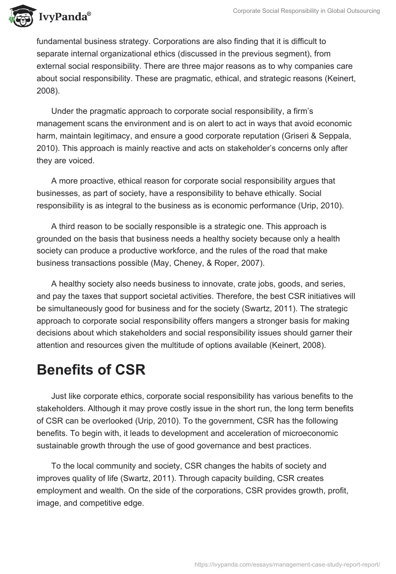 Corporate Social Responsibility in Global Outsourcing. Page 4