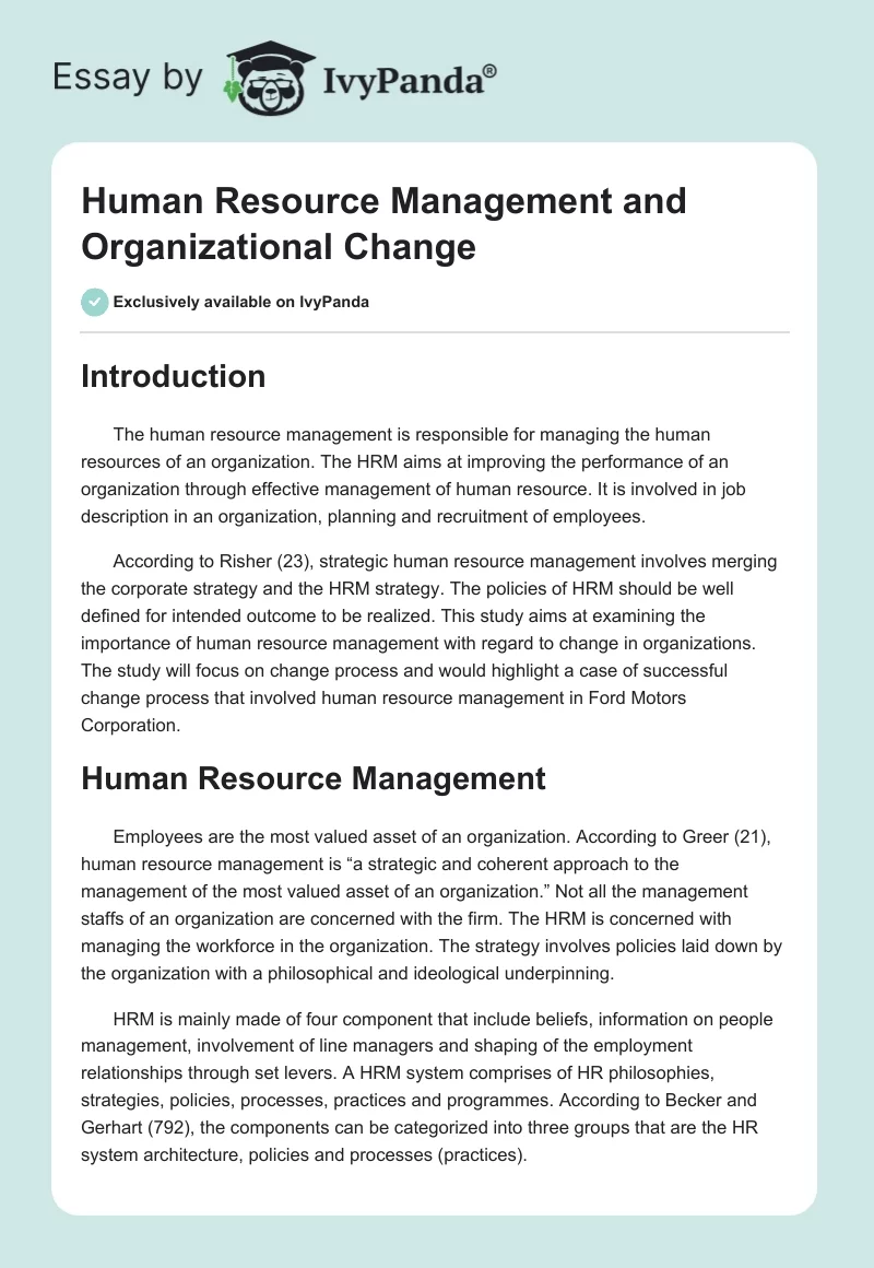 Human Resource Management and Organizational Change. Page 1