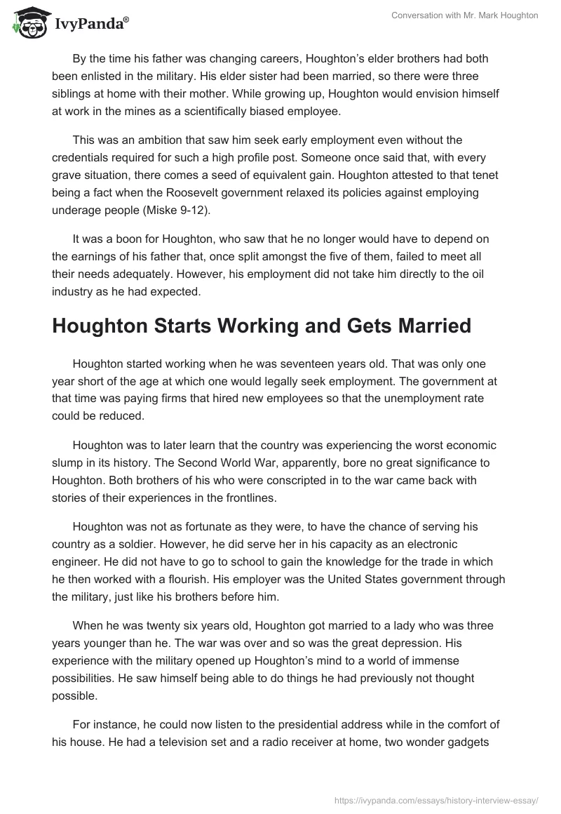 Conversation with Mr. Mark Houghton. Page 2
