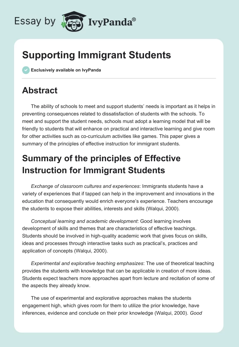 Supporting Immigrant Students. Page 1