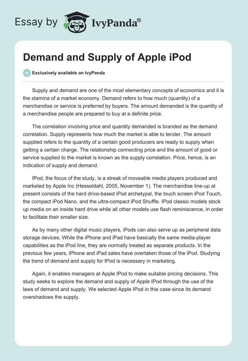 Demand and Supply of Apple iPod. Page 1