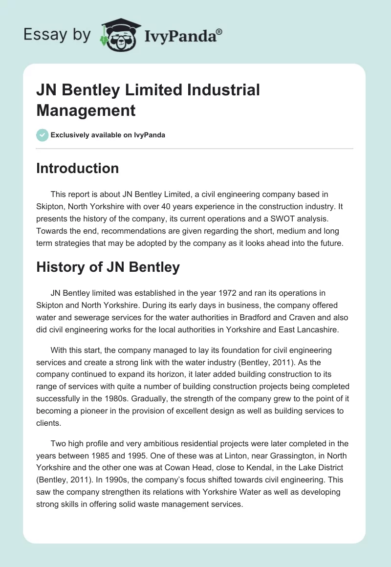 JN Bentley Limited Industrial Management. Page 1