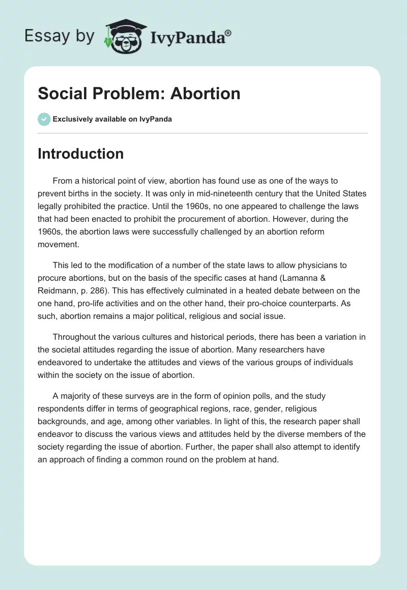 Social Problem: Abortion. Page 1