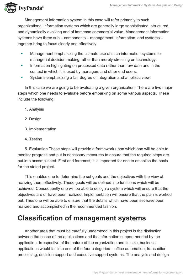 Management Information Systems Analysis and Design. Page 2