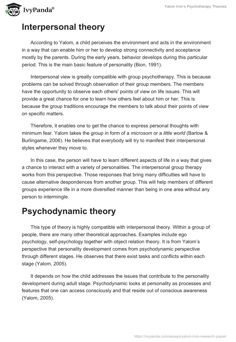 Yalom Irvin’s Psychotherapy Theories. Page 2