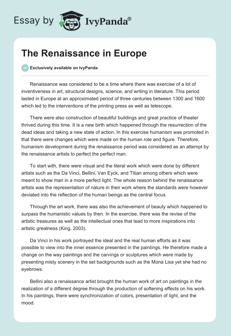 The Renaissance in Europe. Page 1