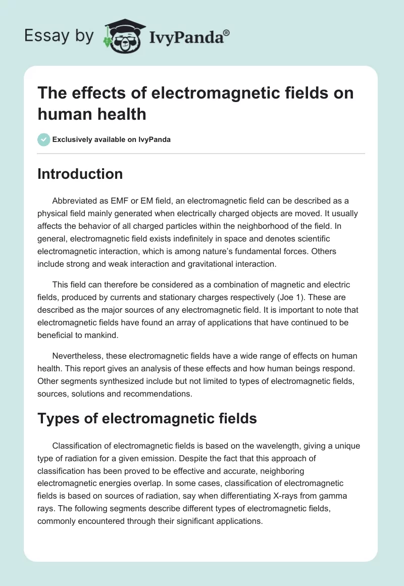 The effects of electromagnetic fields on human health. Page 1