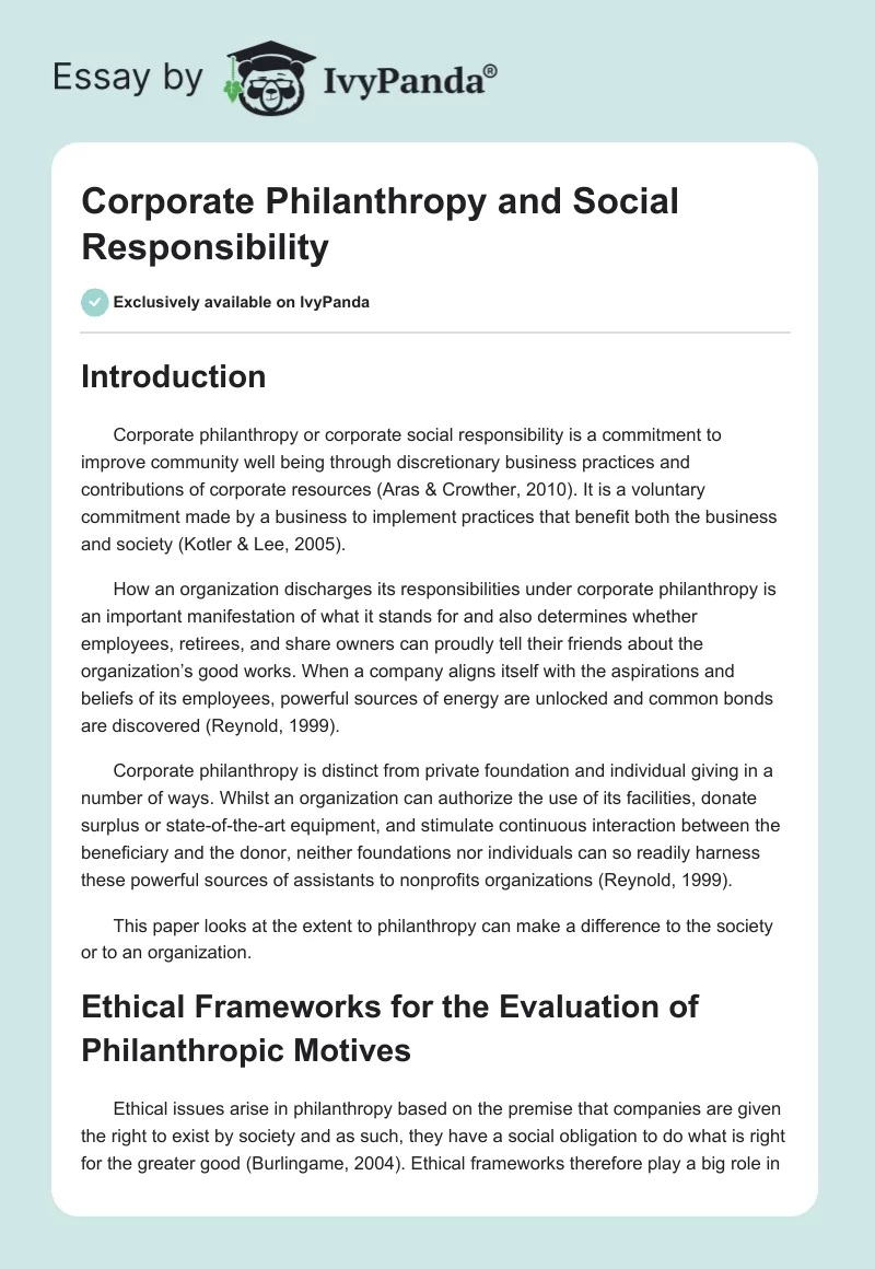 Corporate Philanthropy and Social Responsibility. Page 1
