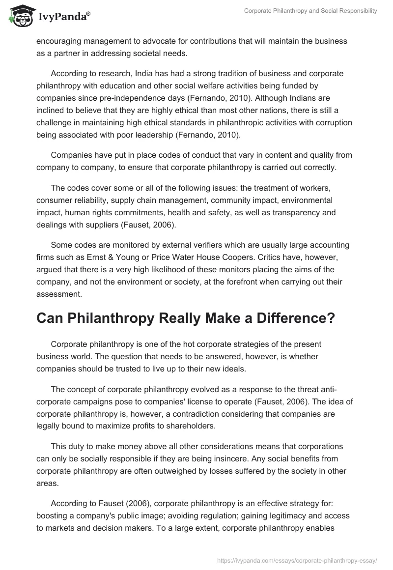Corporate Philanthropy and Social Responsibility. Page 2