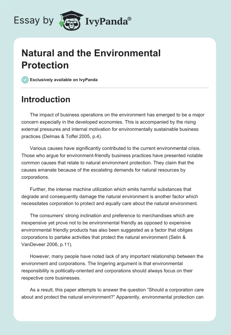 Natural and the Environmental Protection. Page 1