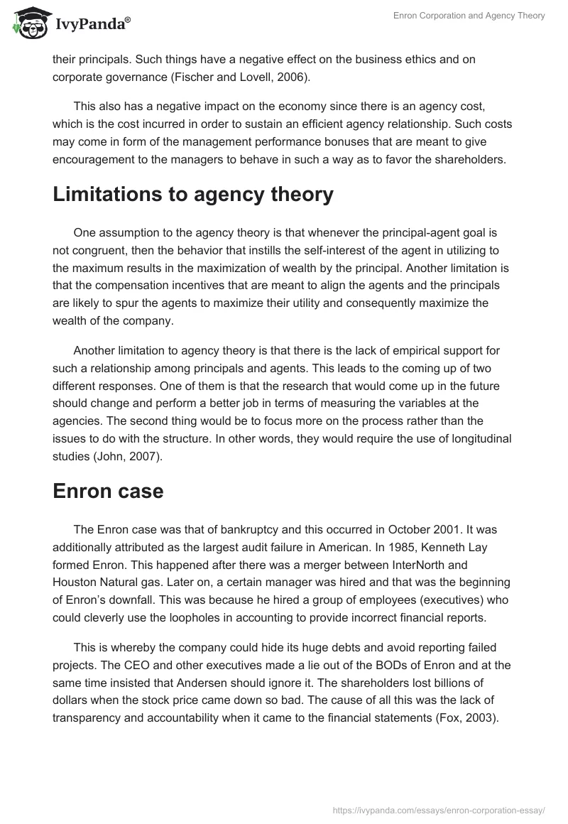 Enron Corporation and Agency Theory. Page 2