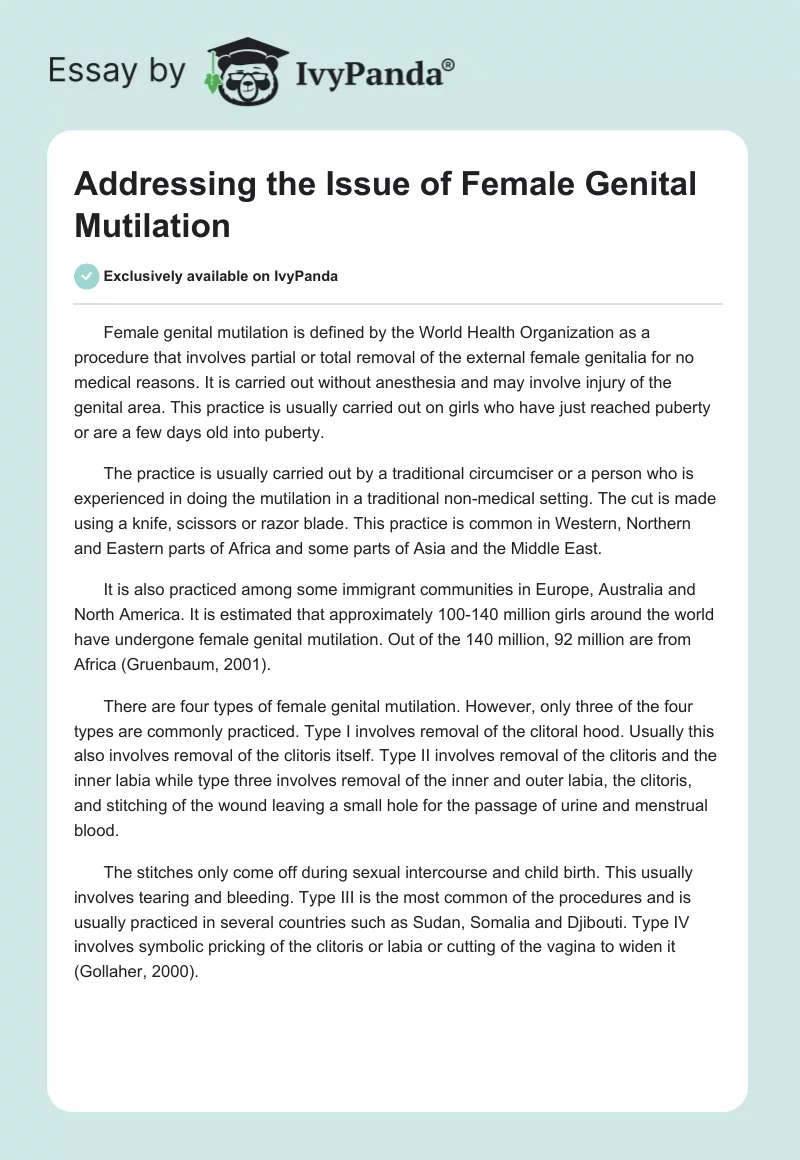 Addressing the Issue of Female Genital Mutilation. Page 1