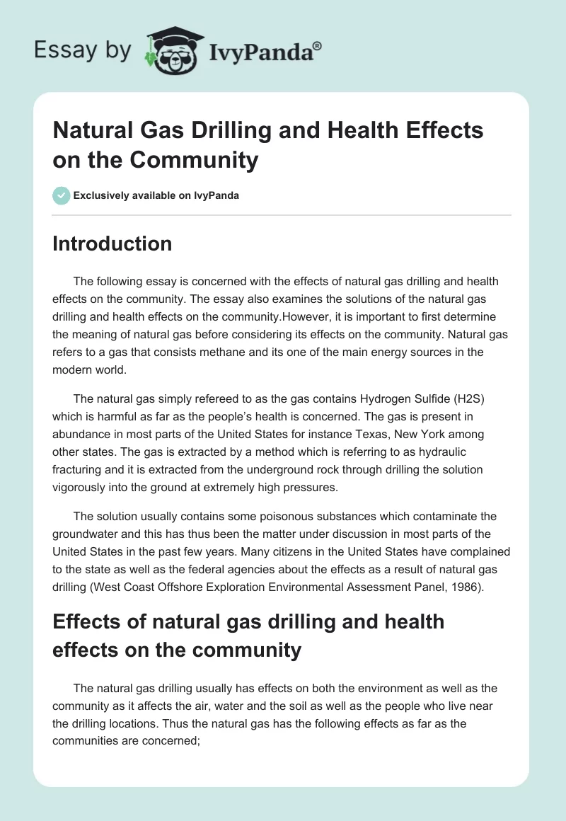Natural Gas Drilling and Health Effects on the Community. Page 1