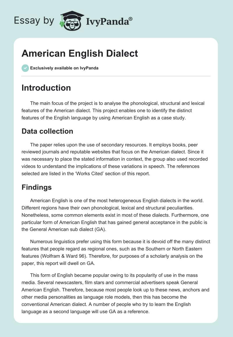 American English Dialect. Page 1