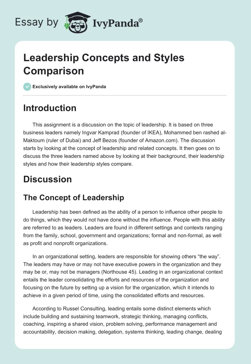 Leadership Concepts and Styles Comparison. Page 1
