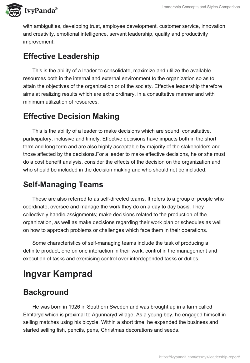 Leadership Concepts and Styles Comparison. Page 2