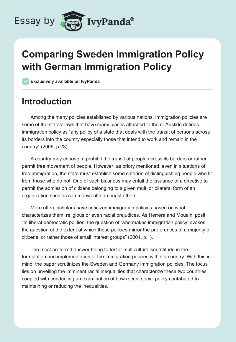 Comparing Sweden Immigration Policy with German Immigration Policy. Page 1