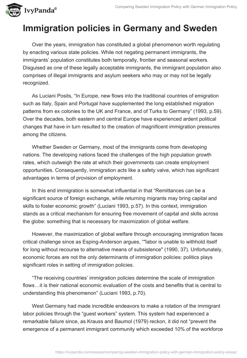 Comparing Sweden Immigration Policy with German Immigration Policy. Page 2