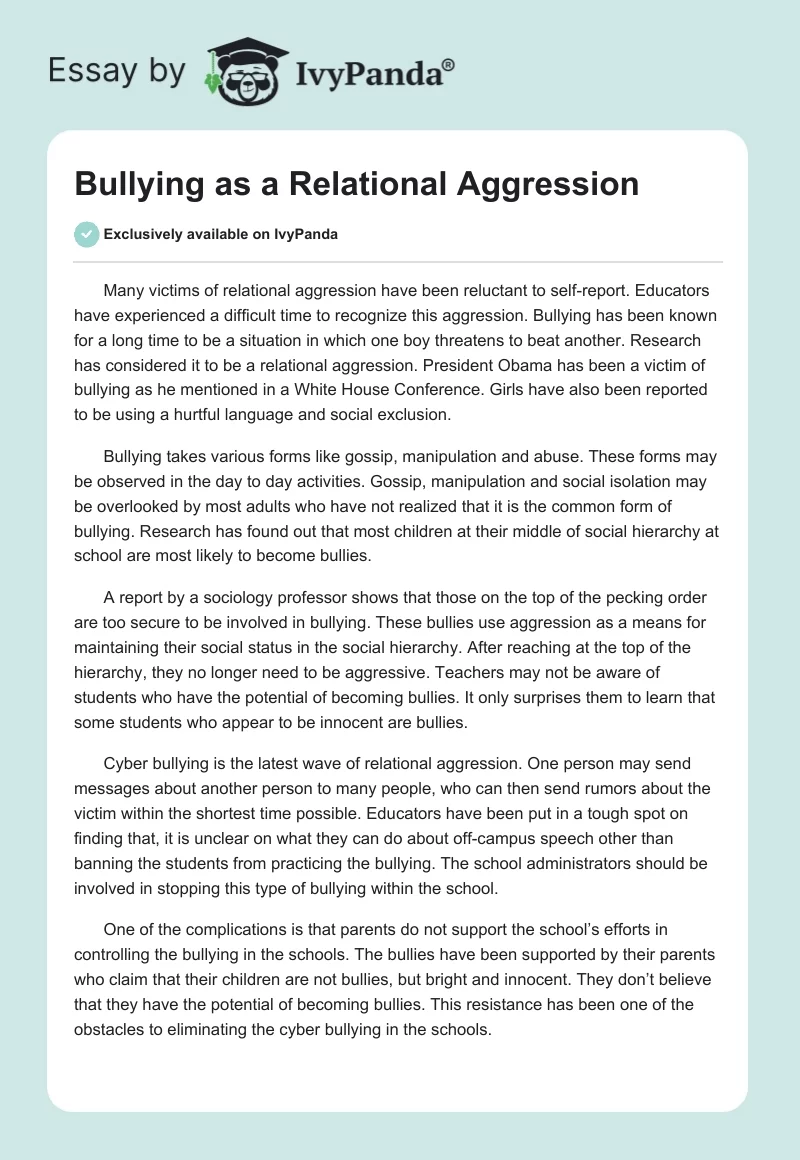Bullying as a Relational Aggression. Page 1