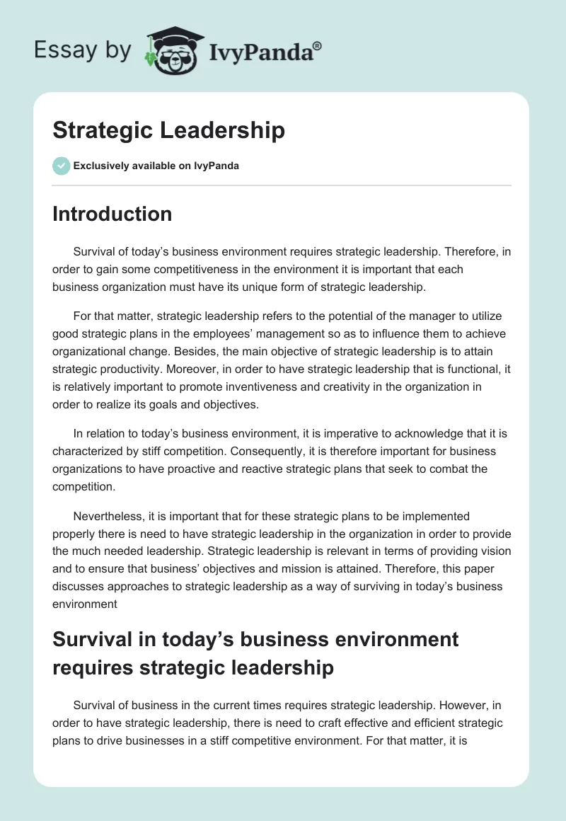 Strategic Leadership. Page 1