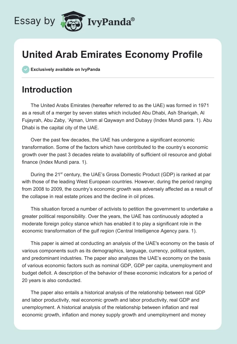 United Arab Emirates Economy Profile. Page 1