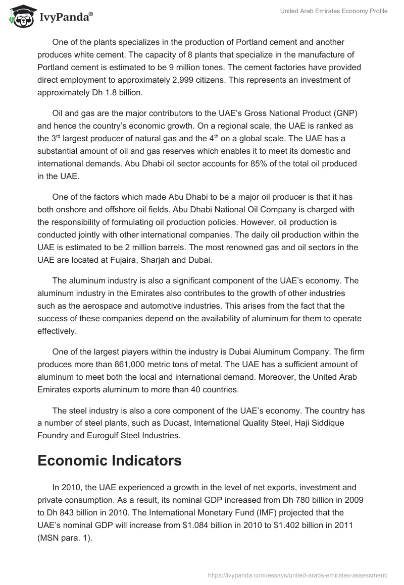 United Arab Emirates Economy Profile. Page 5