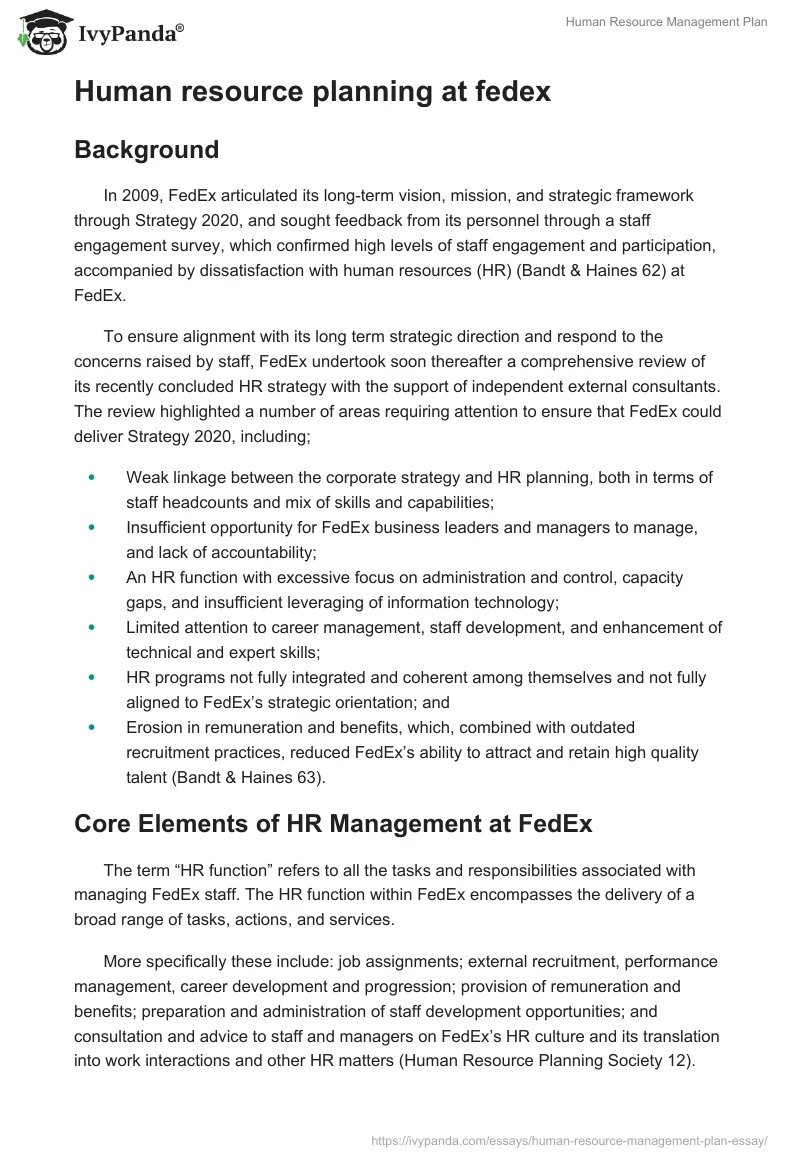 Human Resource Management Plan. Page 2