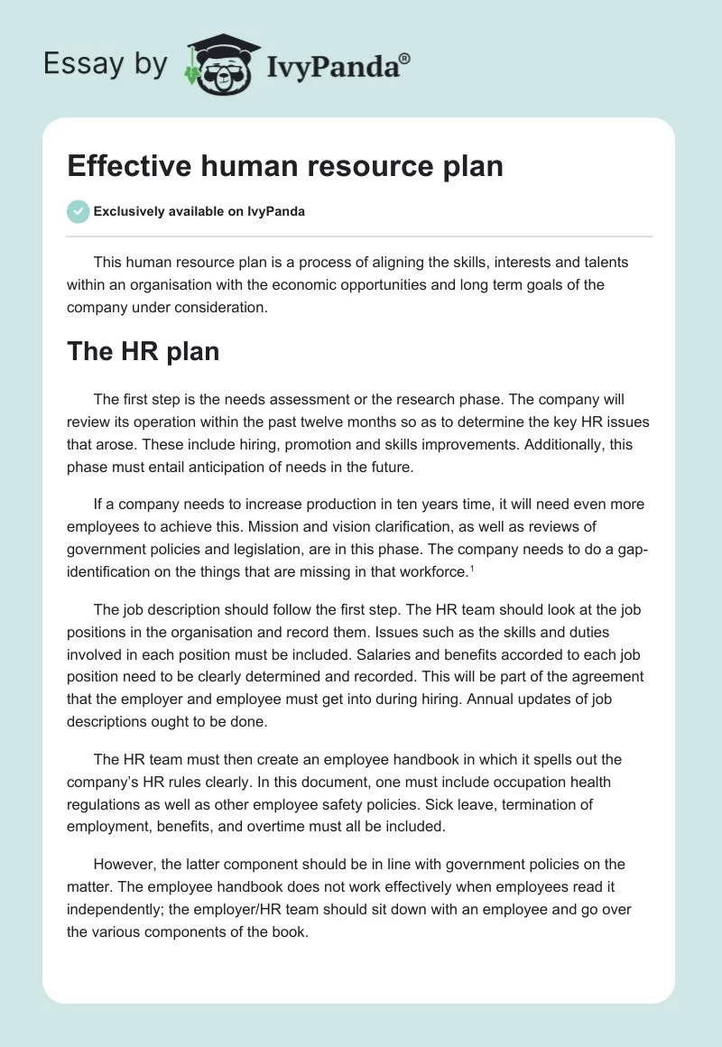 Effective human resource plan. Page 1
