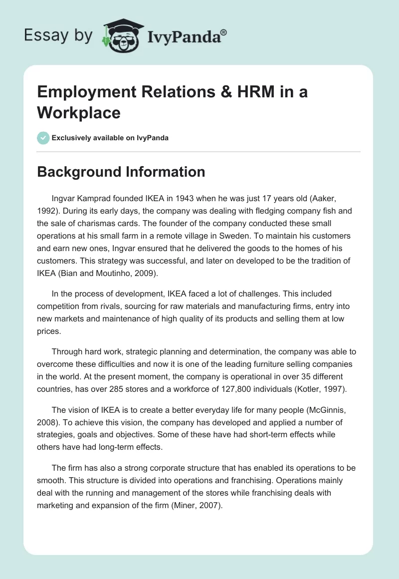 Employment Relations & HRM in a Workplace. Page 1
