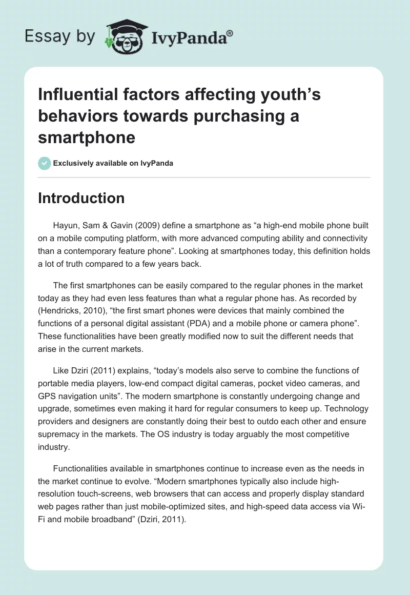 Factors Affecting Youth’s Behaviors Towards Purchasing a Smartphone. Page 1