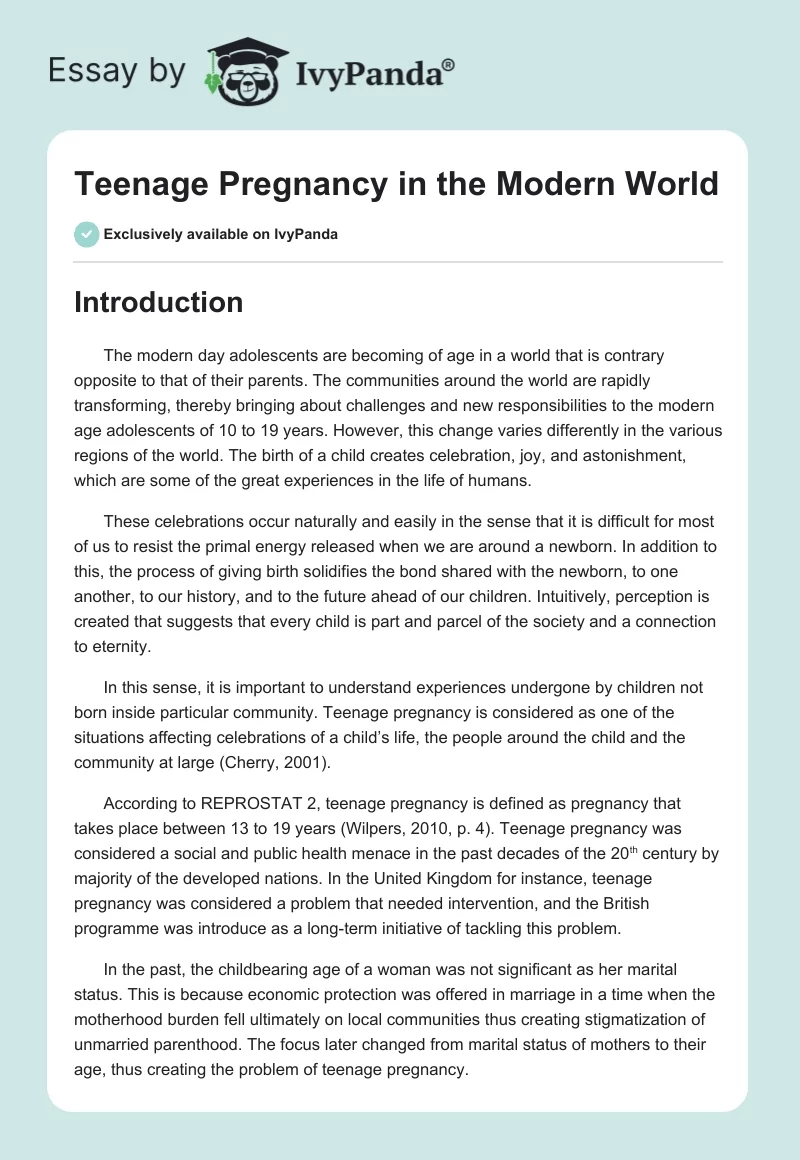 Teenage Pregnancy in the Modern World. Page 1