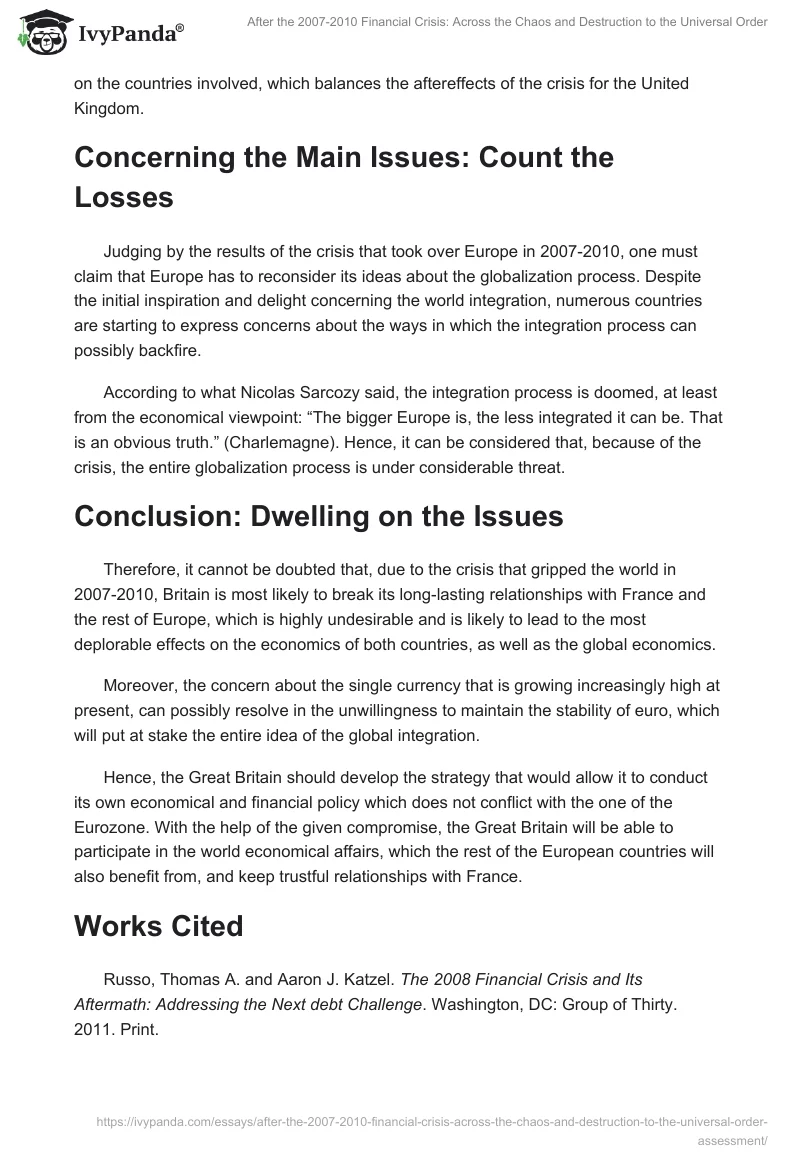 After the 2007-2010 Financial Crisis: Across the Chaos and Destruction to the Universal Order. Page 2