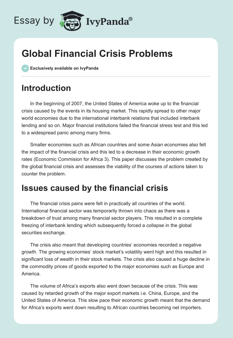 Global Financial Crisis Problems. Page 1