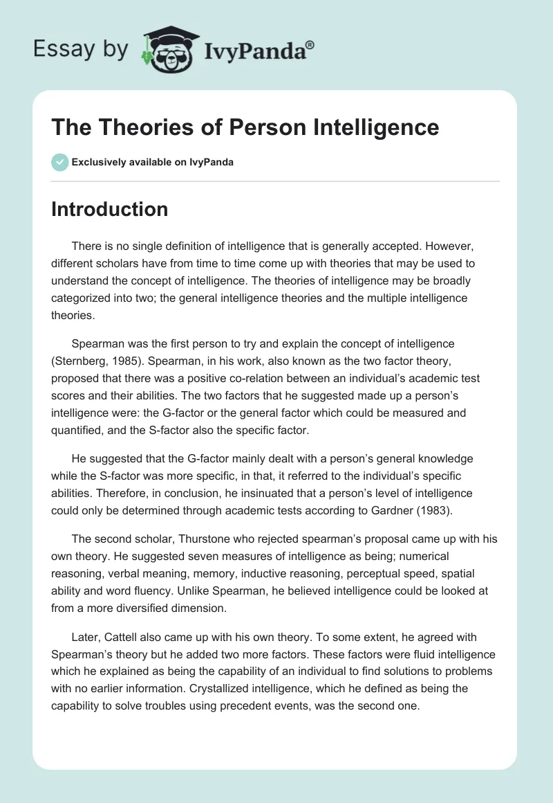 The Theories of Person Intelligence. Page 1